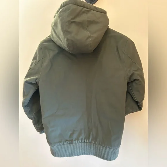 Carhartt Kids Duck Canvas Jacket 10/12 • Quilted Hooded Workwear Coat Green - Picture 8 of 13